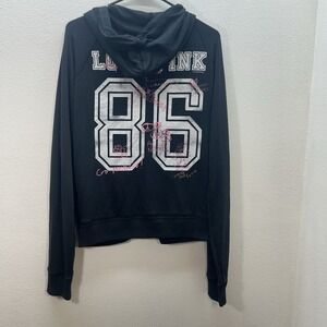 Victoria's Secret PINK Vintage Y2K Black Graffiti Logo Hoodie Sz L Zip Jacket